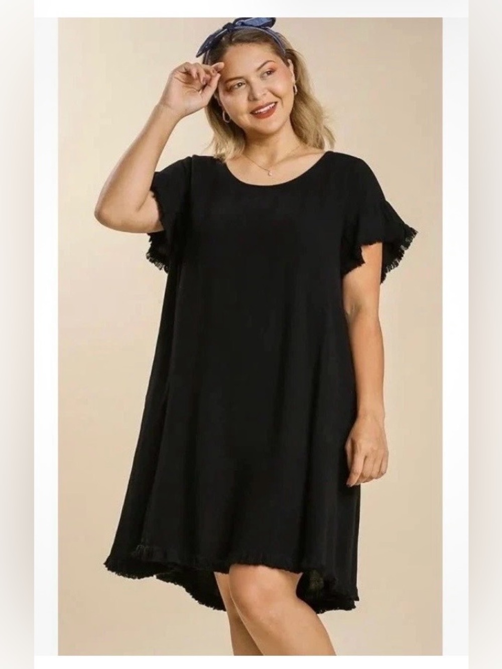 UMGEE!  CUTE Black Short Sleeve FRINGE Swing Dress size large